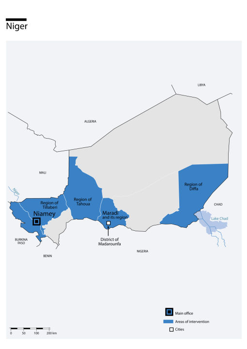 Map of HI's interventions in Niger
