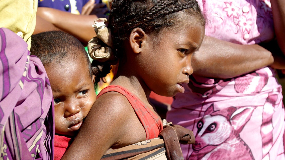 Portrait of a two children, taken during a disability awareness session in Madagascar, 2008. 