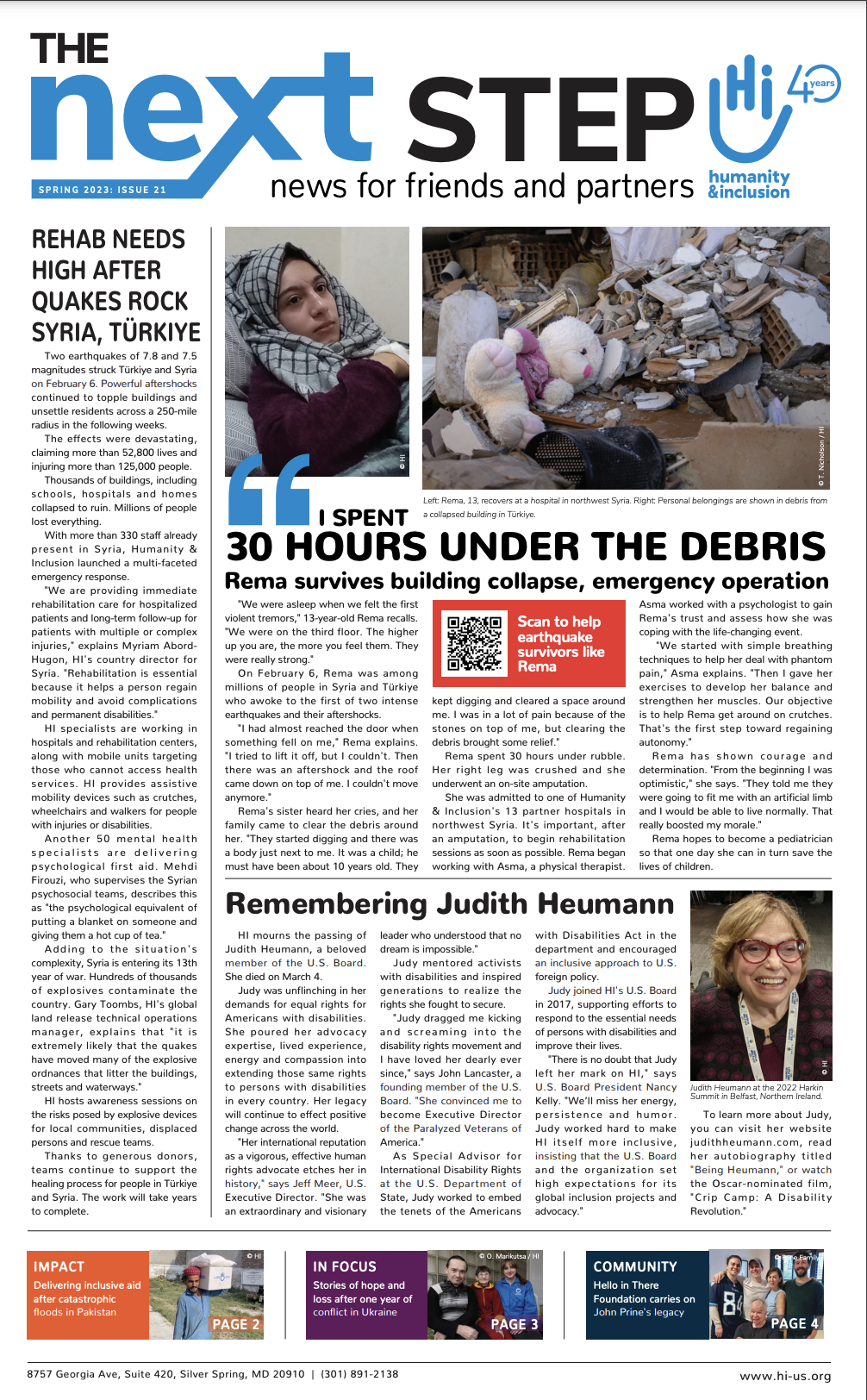 Issue 21: Rehab needs high after quakes rock Syria, Turkiye