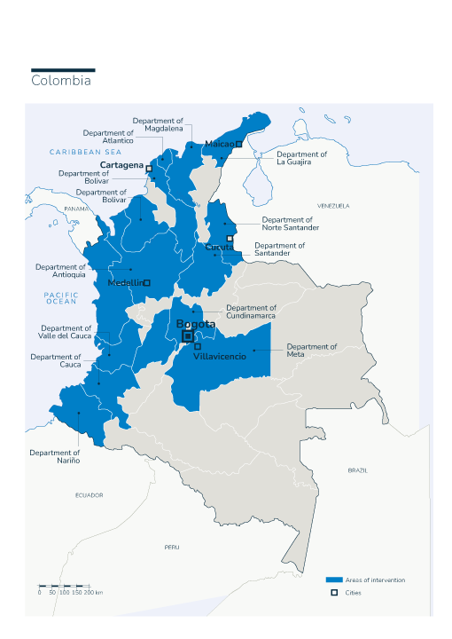 Map of HI's interventions in Colombia