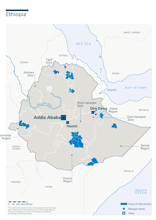 Map of Humanity & Inclusion's interventions in Ethiopia