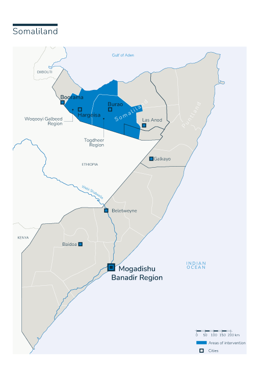 Map of Humanity & Inclusion's interventions in Somaliland