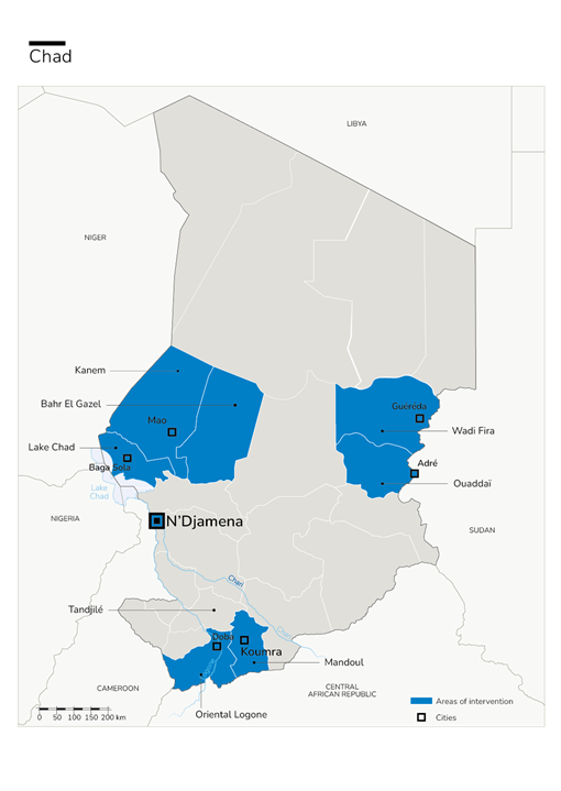 Map of Humanity & Inclusion's interventions in Chad