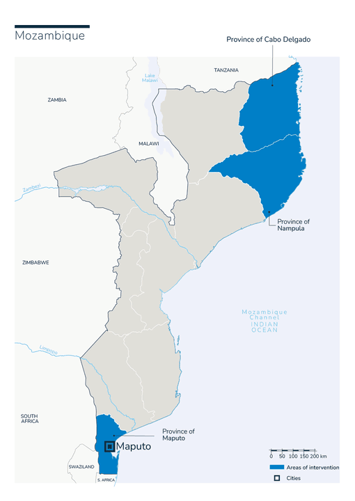 Map of Humanity & Inclusion's interventions in Mozambique