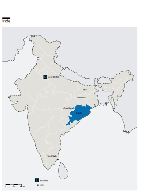 Map of India with Humanty & Inclusion's presence in the country