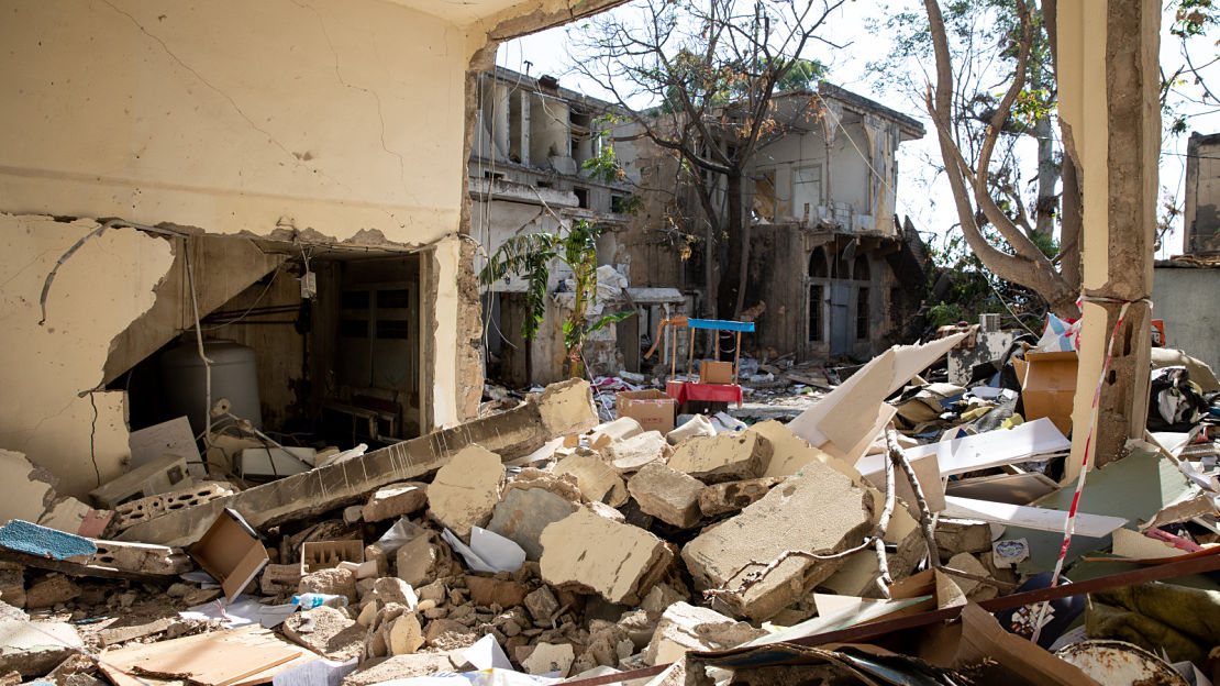 Scene of destruction in the Karantina /Quarantaine area of Beirut taken nearly 2 weeks after the explosion, 2020