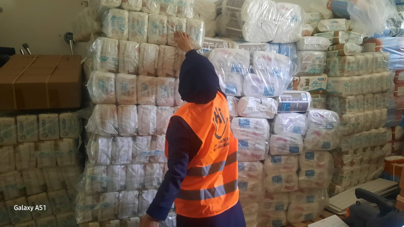 A volunteer works in an HI warehouse in Gaza Strip, October 2023 