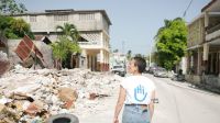 HI Emergency area manager, Anissa Bouachria, observes earthquake damage in Les Cayes, Haiti. 2021