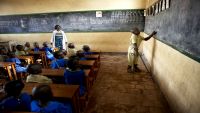 Claude Morakazi in his classroom at a primary school in Kabgayi (inclusive school), Muhanga District, Rwanda.