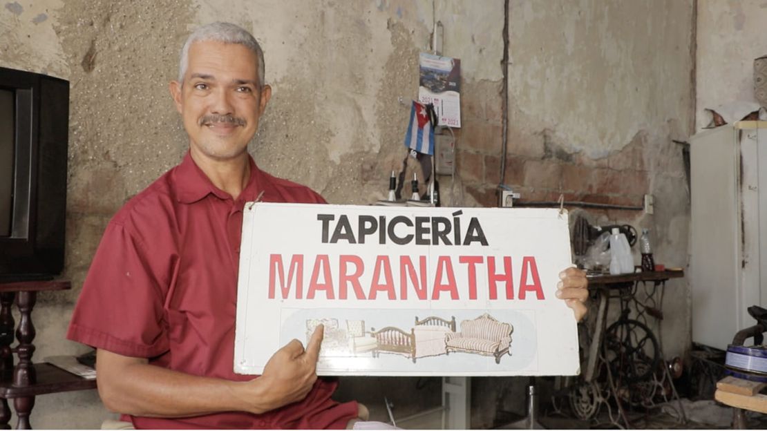 Pedro in the family upholstery workshop in Santiago de Cuba.