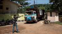 Loading a truck in Bangui to take humanitarian supplies to Ndele, 2020