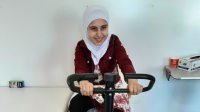 Rawan, 12, taking part in exercise sessions at Aqrabat hospital 