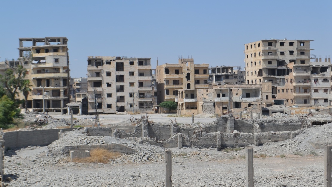 Photos of buildings destroyed by bombs in Raqqa. 