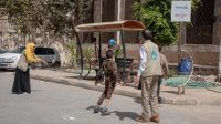 Rehabilitation session with an HI physical therapist in the courtyard of the center of Sana'a 