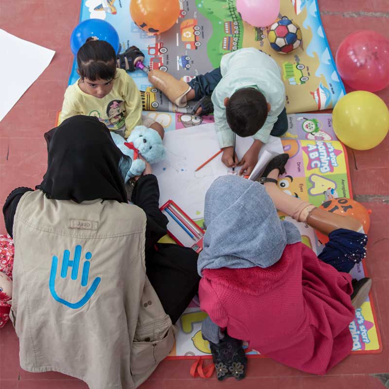 A psychosocial support session for injured children, Yemen
