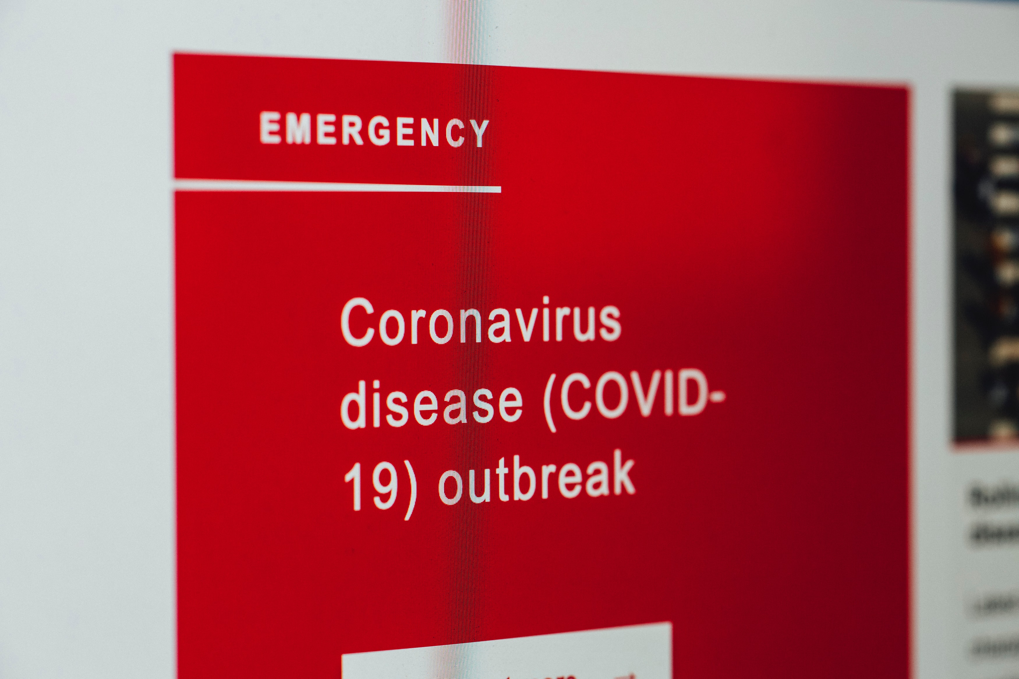 Coronavirus emergency message, photo by Markus Spiske on Unsplash