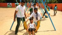 Children from Teknaf (Bangladesh) playing after the opening of an inclusive playground supported by Growing Together, an HI project financed by Ikea Foundation.