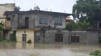 A building under water in the province of Terai, Nepal
