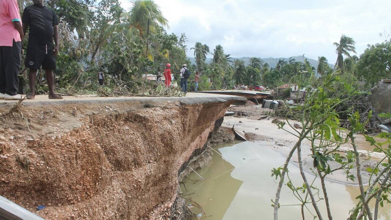 A destroyed road in the south of Haiti