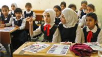  Girls take part in a mine risk education session at a school in the governorate of Kirkuk, Iraq.
