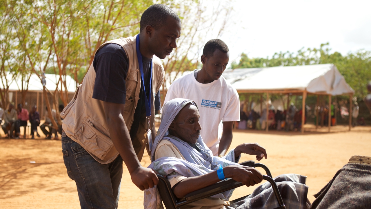 A person with disabilities being cared for in a camp in Dadaab. 