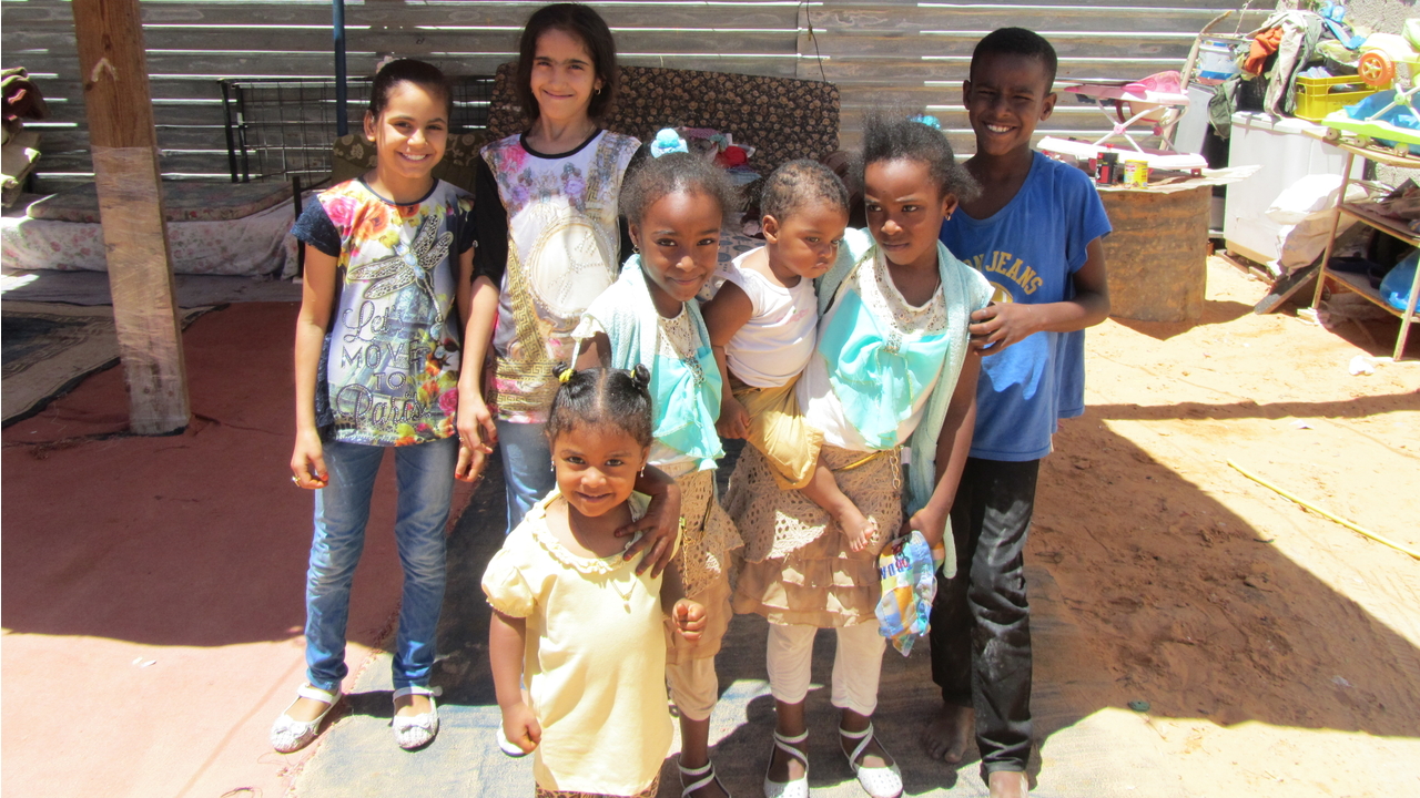 Group of children from displaced families in the suburbs of Tripoli.