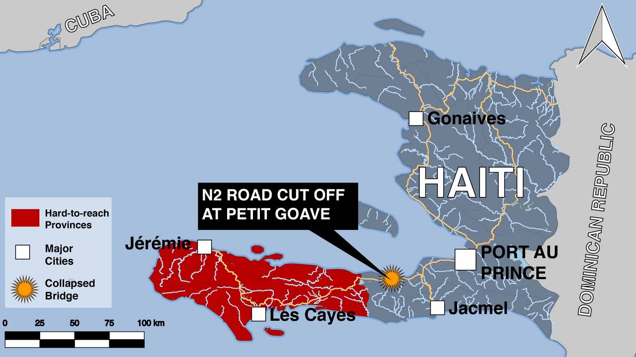 Map of Haiti after the passage of Hurricane Matthew
