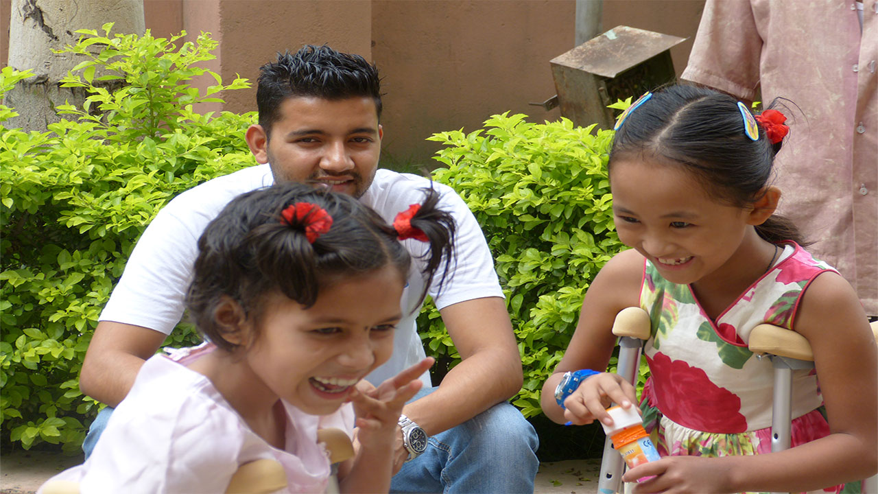 Khendo and Nirmala in the garden at the Bir Hospital's trauma center, Kathmandu. Nepal.