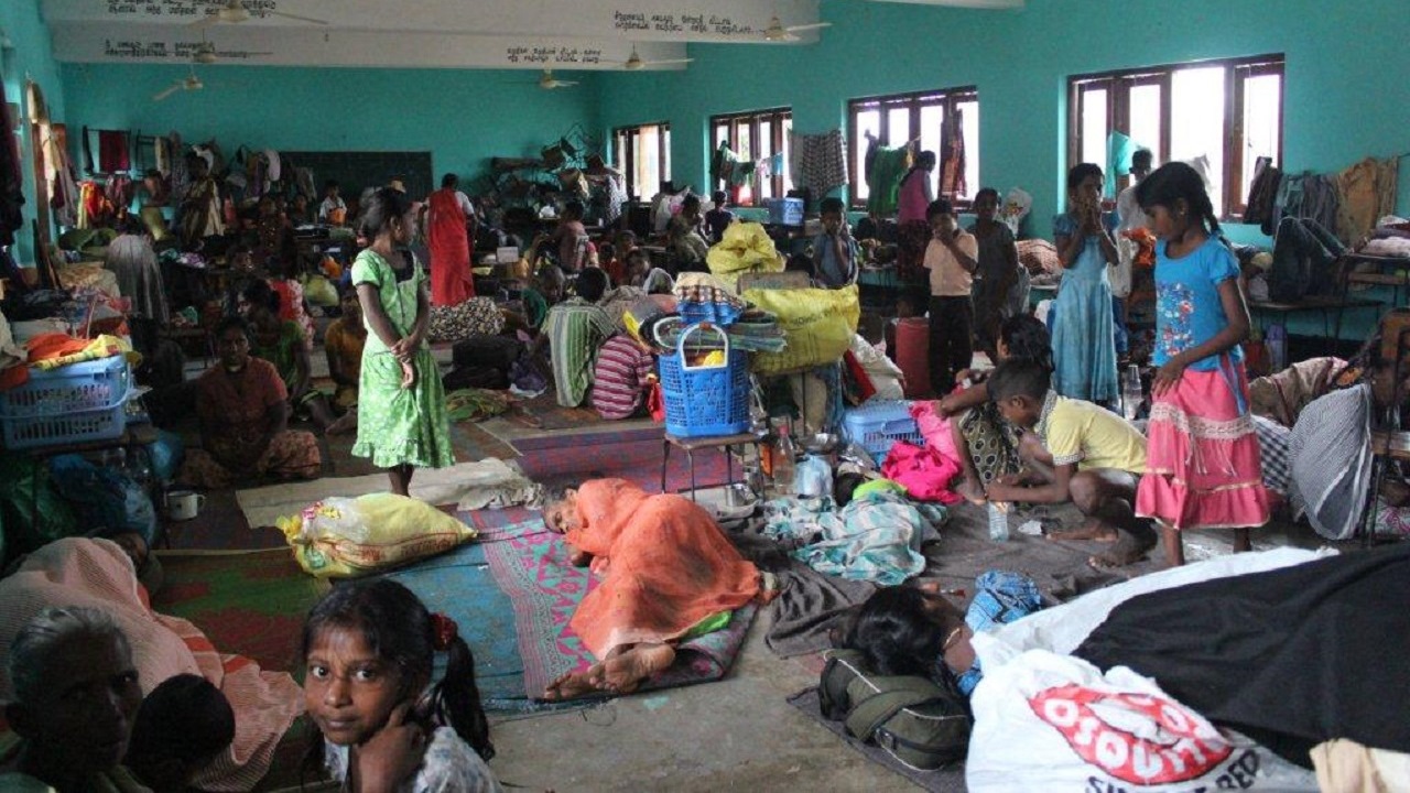 During Sri Lanka floods, thousands of people were displaced in temporary shelters.