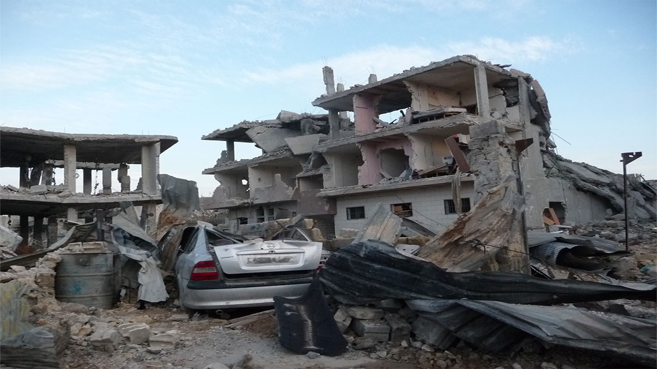 Destruction caused by explosive weapons in the Syrian city of Kobani.