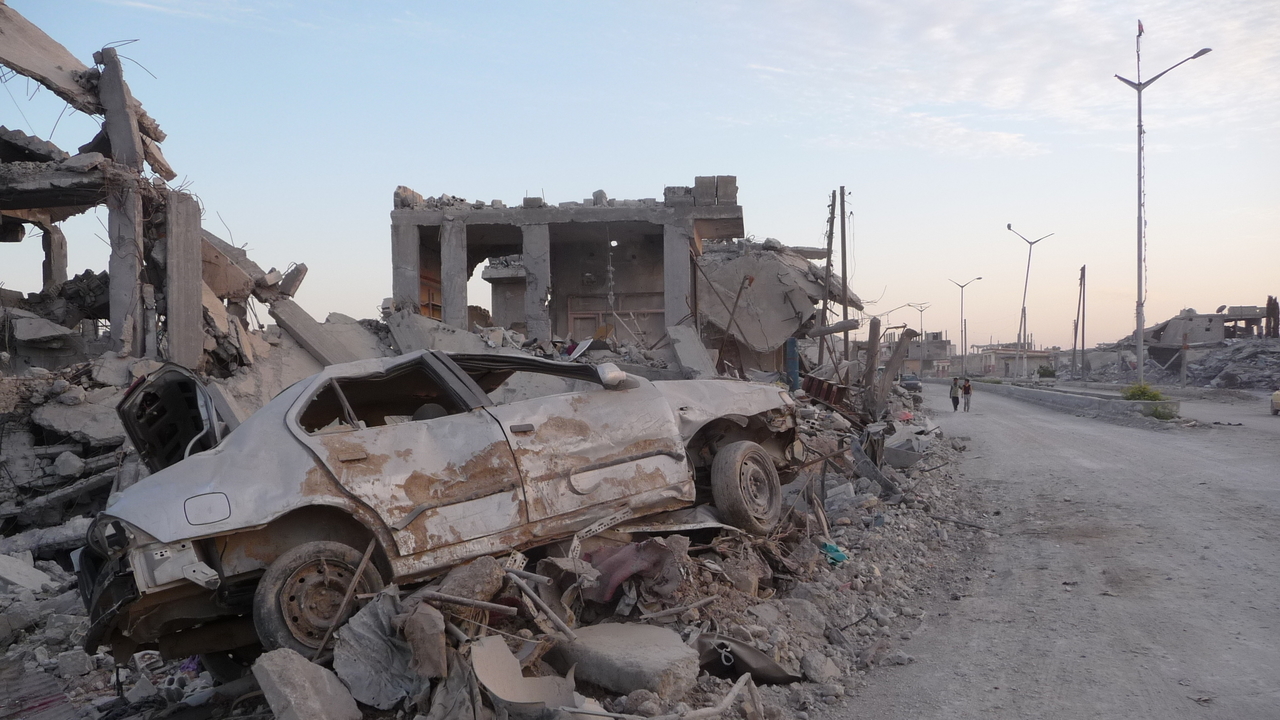 Destruction following the bombardement of Kobane in northern Syria