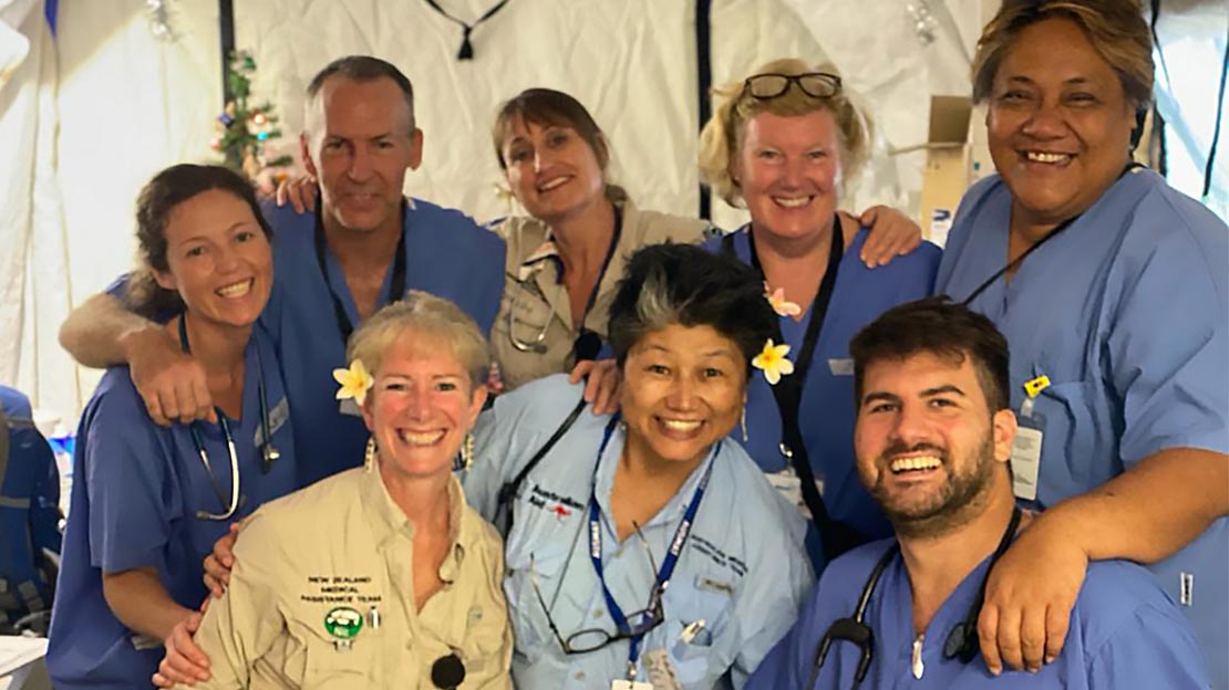 UKEMT staff, including rehabilitation specialist Gaelle Smith, working with AUSMAT, NZMAT and local Samoan staff responding to the Samoa measles outbreak in 2019.