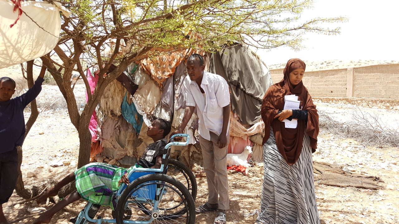 A needs assessment team in Somaliland meets a family displaced by drought and food shortages, May, 2017.